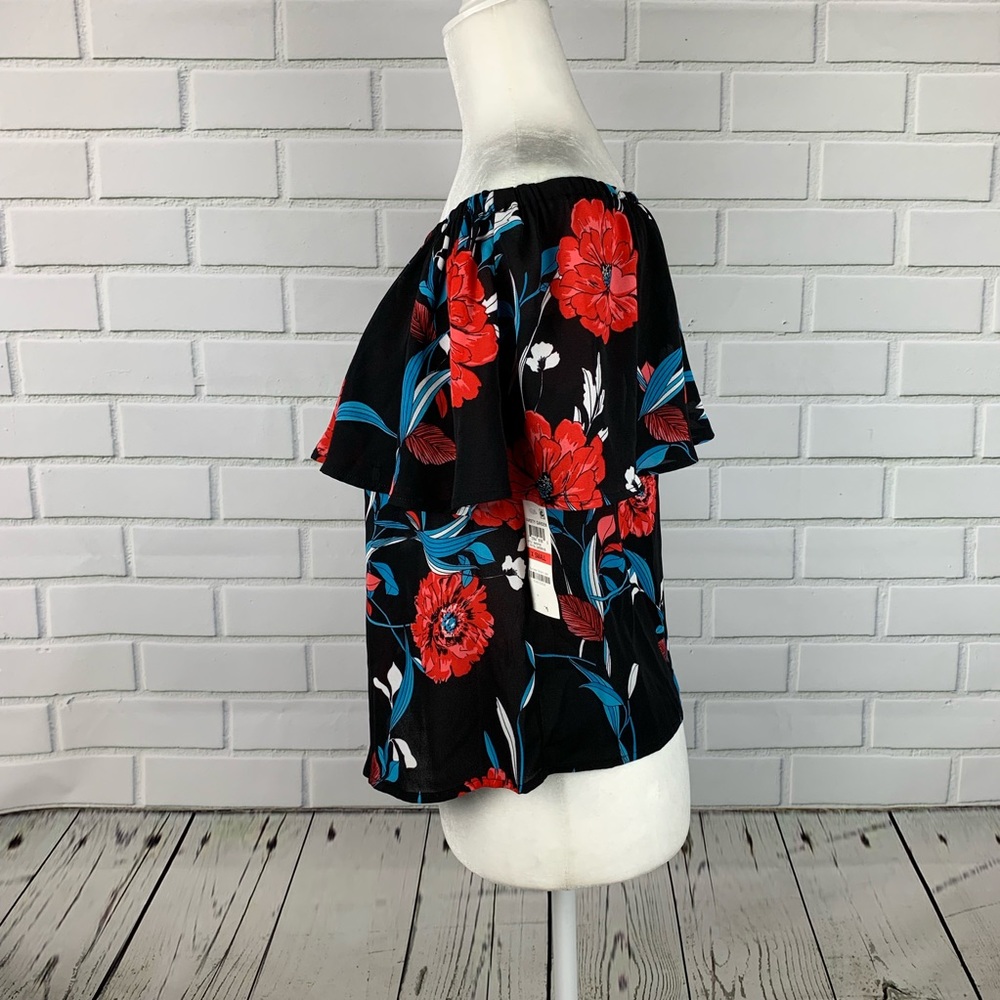 🔥BAR III🔥OFF-THE/SHOULDER BLOUSE BLACK ROYAL GARDEN FLORAL PRINT TOP XS NWT - Picture 4 of 5